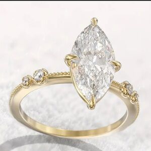 💍10k Gold Plated Marquis CZ Diamond Ring with Petite Band
